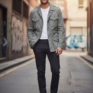 AllSaints Military Field Jacket in Washed Grey - Size Large